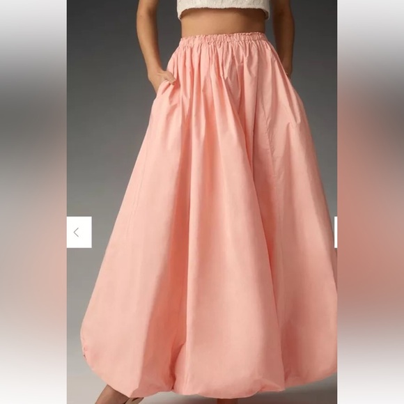 Anthropologie Bubble Maxi Skirt Parachute Lined Pull On Elastic Waist Coral - Picture 2 of 6